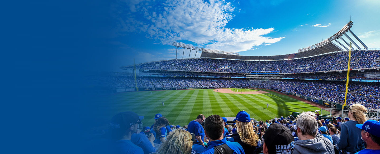 Fans cheering on the Royals at Kauffman Stadium.