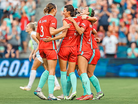 Kansas City Current soccer players celebrating
