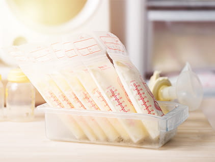 Pumped breast milk in storage bags