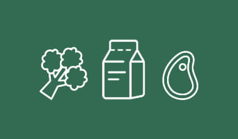 Food and drink icons on green background