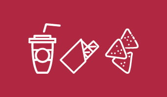 Food and drink icons on red background