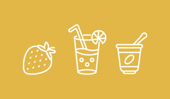 Food and drink icons on yellow background